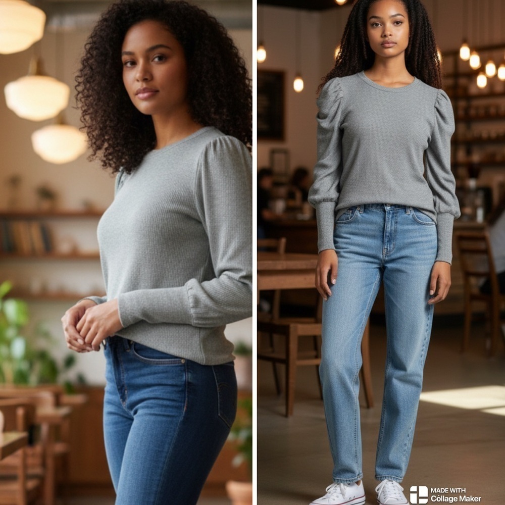 Evereve ribbed puff sleeve knit pullover